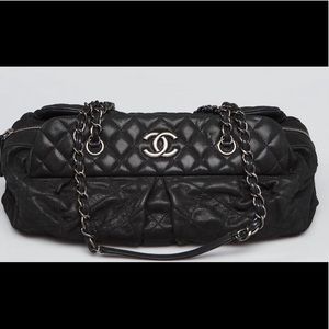 Chanel Black Iridescent Leather Quilt Bowling Bag